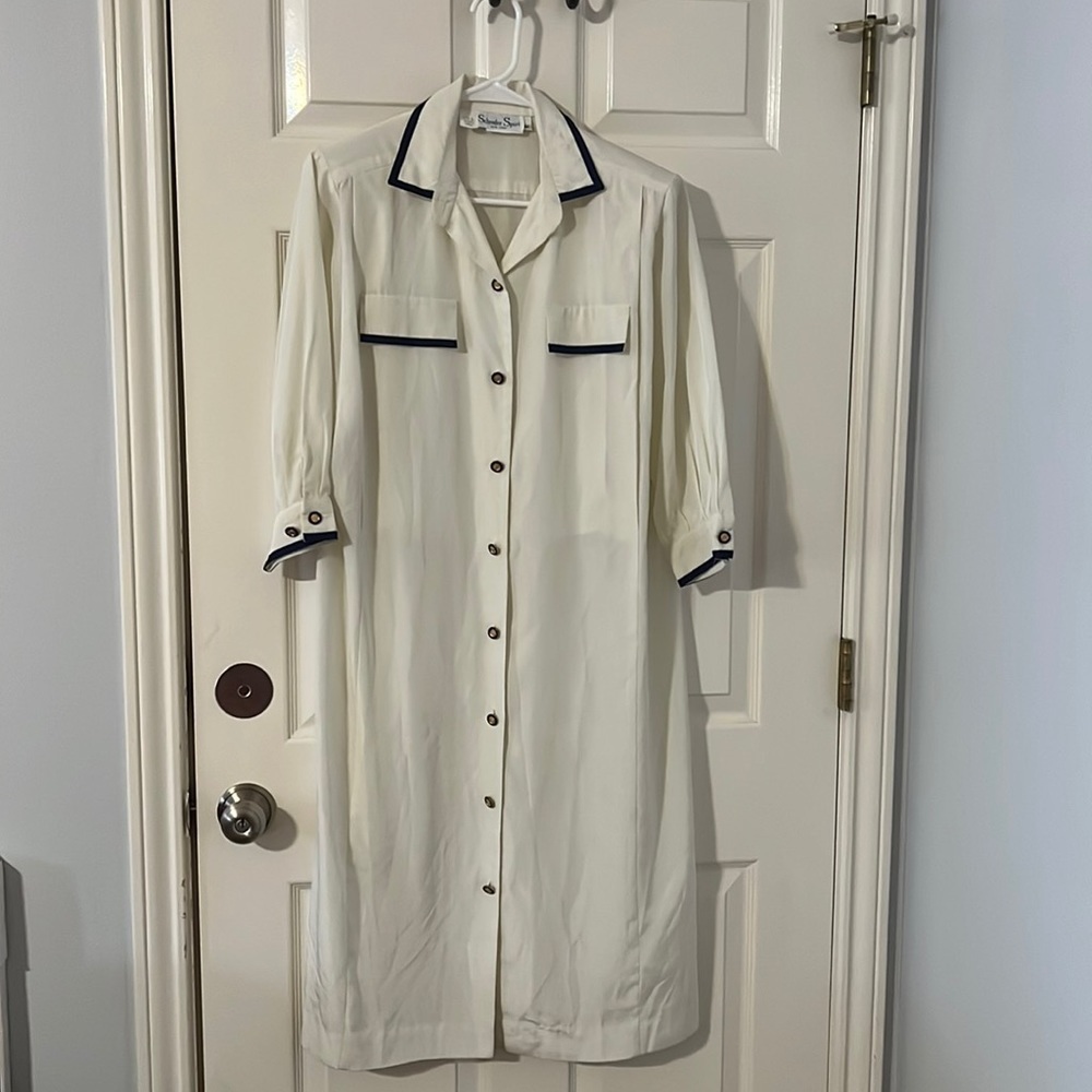 Vintage dress Schrader Sport Ivory/ Navy Blue lightweight size 12